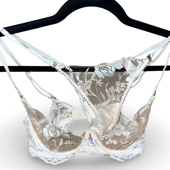 Honey Birdette FULL SET | Whitney | Ivory Holographic Lingerie Crystal | 32B / S - Picture 4 of 15